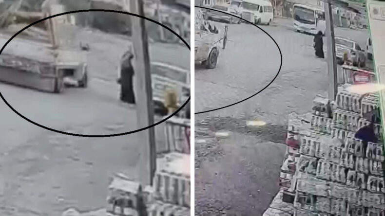 Yolda yürüyen kadına pikabın açılan kapağı çarptı!