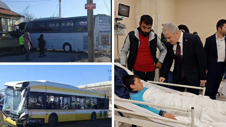 Belediye otob&uuml;s&uuml; ile &ouml;ğrenci servisi &ccedil;arpıştı: 17 yaralı
