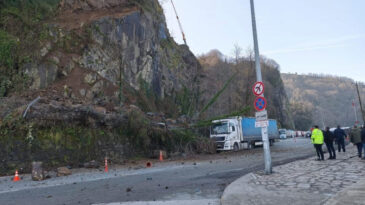 Faciadan d&ouml;nd&uuml;ld&uuml;: Kaya par&ccedil;aları TIR'ın &uuml;zerine d&uuml;şt&uuml;