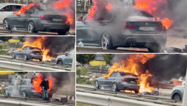 L&uuml;ks otomobil alevlere teslim oldu