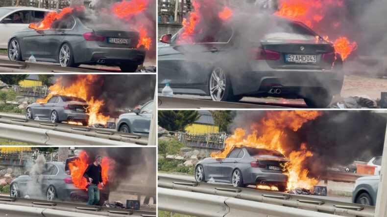 L&uuml;ks otomobil alevlere teslim oldu