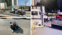 Okul servisine &ccedil;arpmamak i&ccedil;in motosikletten d&uuml;ş&uuml;p metrelerce savruldular