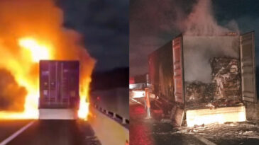 TIR &uuml;zerindeki konteyner alev alev yandı