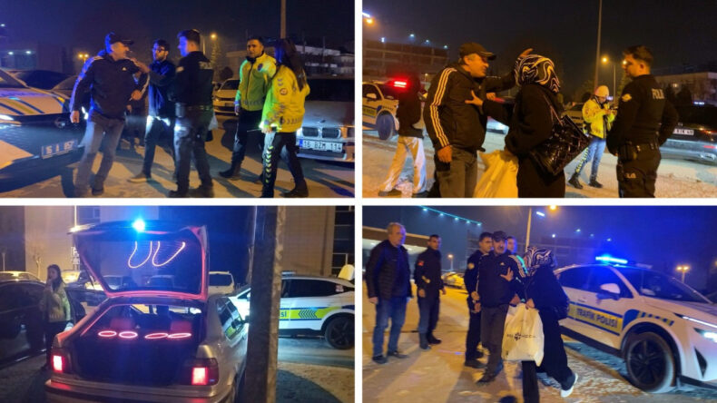 Trafik denetiminde ilgin&ccedil; anlar: baba aracın kaputuna &ccedil;ıktı