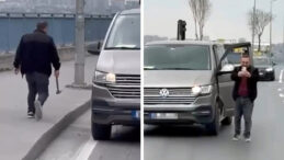 Trafik tartışmasında aracından &ccedil;eki&ccedil;le indi, kamerayı g&ouml;r&uuml;nce geri d&ouml;nd&uuml;