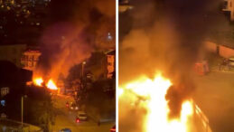 &Uuml;sk&uuml;dar&rsquo;da iş&ccedil;i konteyneri alev alev yandı