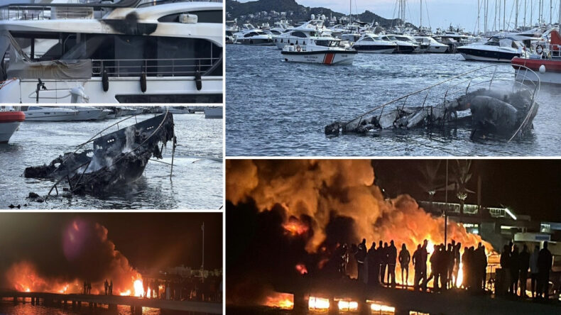 Yat yangını sonrası temizlik ve enkaz kaldırma &ccedil;alışması başlatıldı