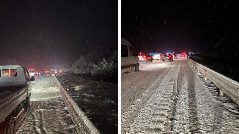 Yoğun kar yağışı ulaşımı fel&ccedil; etti: Ara&ccedil;lar yolda kaldı