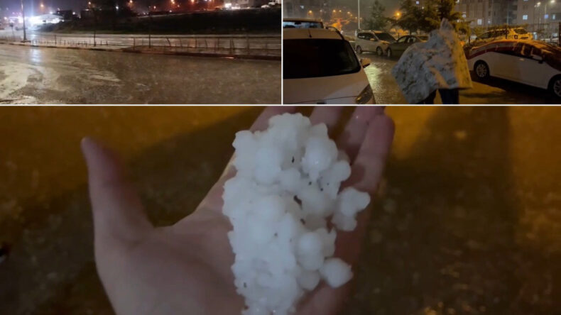 Adıyaman'a fındık b&uuml;y&uuml;kl&uuml;ğ&uuml;nde dolu yağdı