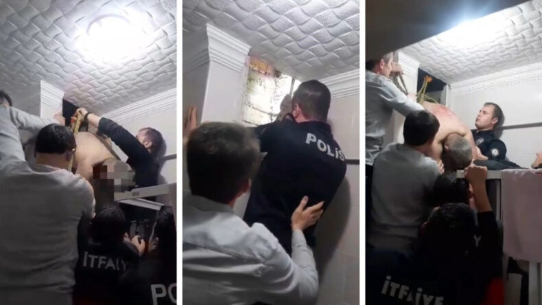 Ayrıldığı kadının evine girmeye &ccedil;alışırken boşlukta sıkıştı