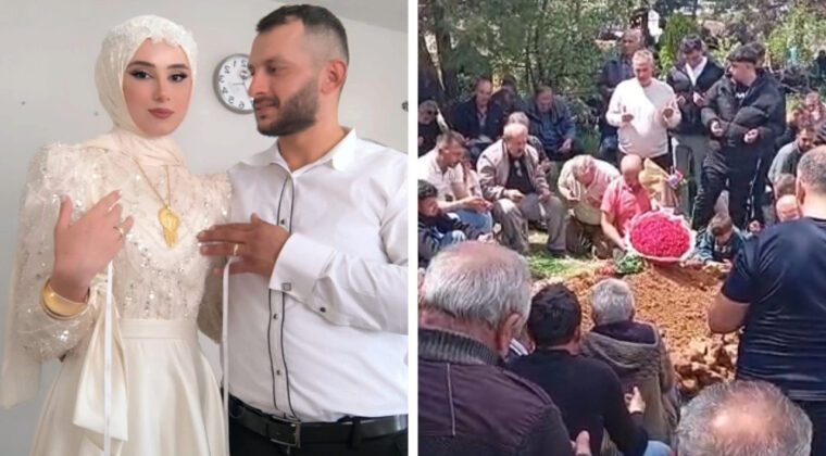 D&uuml;ğ&uuml;nden Bir G&uuml;n &Ouml;nce &Ouml;ld&uuml;ler: Gelin &Ccedil;i&ccedil;eği Damadın Mezarına Konuldu