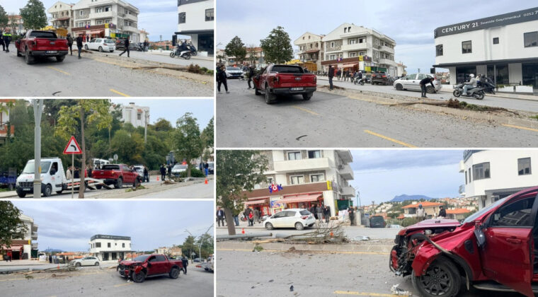 İki ağa&ccedil; ve elektrik direğini yerinden s&ouml;kt&uuml;kten sonra durabildi