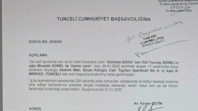 İsimsiz not, G&uuml;lsitan Doku dosyasına girdi