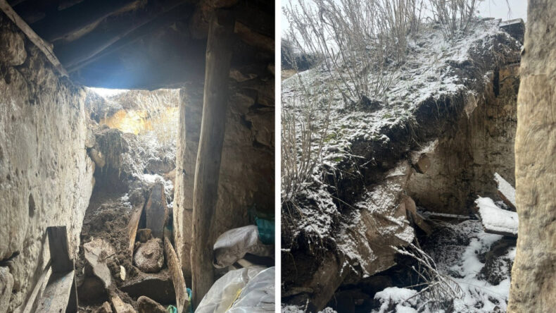 Kar nedeniyle ev ve ahır &ccedil;&ouml;kt&uuml;