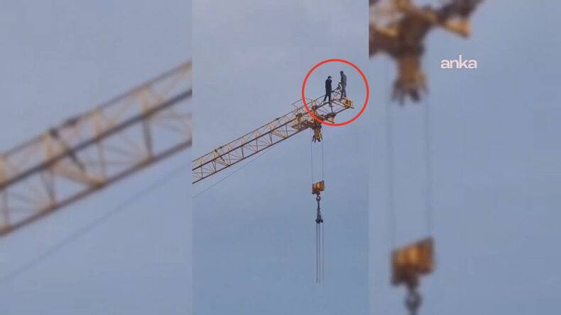 Maaşlarını Alamayan İnşaat İş&ccedil;ileri Vincin &Uuml;zerine &Ccedil;ıktı