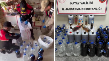 Markette satışa hazır litrelerce ka&ccedil;ak alkol ele ge&ccedil;irildi