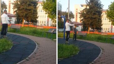 Parkta &Ccedil;ocuğa Oyuncak Silahla Atış Talimi Yaptırdı