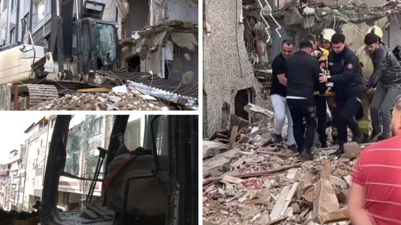 Yıkım sırasında binadan kopan par&ccedil;a kep&ccedil;enin camını kırdı! Operat&ouml;r yaralandı